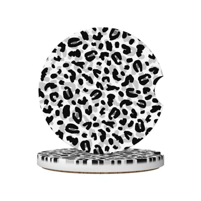 Leopard Print Car Cup Holder Coasters Absorbent Ceramic Coaster - color: White