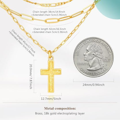 Cicy Bell Cross Pendant Necklace 18k Gold Plated Layered Necklaces - color: Style D-White