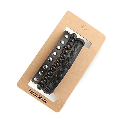 HZMAN Handmade Hemp Cords Wood Beads Leather Bracelets for Men Women - style: Wooden bead style 6