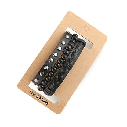 HZMAN Handmade Hemp Cords Wood Beads Leather Bracelets for Men Women - style: Wooden bead style 6