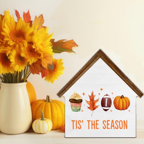 Fall Decor, Tis' the Season House Shaped Wood Block Sign - color: Tis