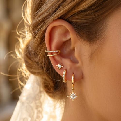Small 4Pcs 14K Gold Huggie Hoop Earrings Sets for Women Non Tarnish - style: Gold&Style1