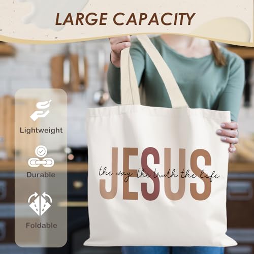 Walk by Faith Christian Canvas Tote Bags for Women, Christian Gifts for Women Faith, Bible Verse Gifts - color: Jesus