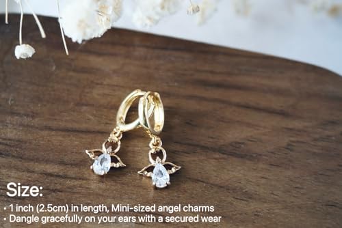 Mini Guardian Angel Huggie Hoop Earrings, Everyday Earrings, 14K Gold Plated, Minimalist Jewelry Gifts for Women Girls