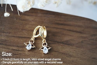 Mini Guardian Angel Huggie Hoop Earrings, Everyday Earrings, 14K Gold Plated, Minimalist Jewelry Gifts for Women Girls