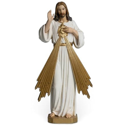 BC Catholic Divine Mercy Statue, 6" H Jesus Christ Figure, Catholic Figurine, Religious Gift, Handpainted Renaissance Sculpture Purity & Grace Collection from Buildclassic (Gold &White) - color: Gold&white Divine Mercy