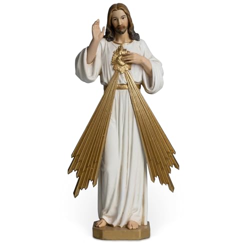 BC Catholic Divine Mercy Statue, 6" H Jesus Christ Figure, Catholic Figurine, Religious Gift, Handpainted Renaissance Sculpture Purity & Grace Collection from Buildclassic (Gold &White) - color: Gold&white Divine Mercy