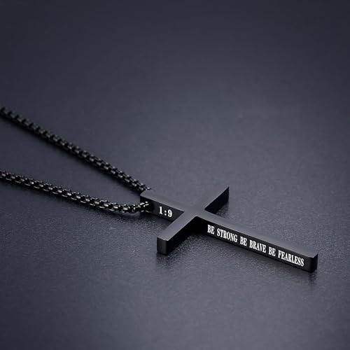 Cross Necklace for Men Christmas Gift Cross Pendant Strength Bible Verse Stainless Steel Necklaces - style: BE STRONG BE BRAVE BE FEARLESS YOU ARE NEVER ALONE