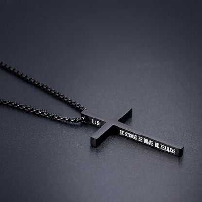 Cross Necklace for Men Christmas Gift Cross Pendant Strength Bible Verse Stainless Steel Necklaces - style: BE STRONG BE BRAVE BE FEARLESS YOU ARE NEVER ALONE