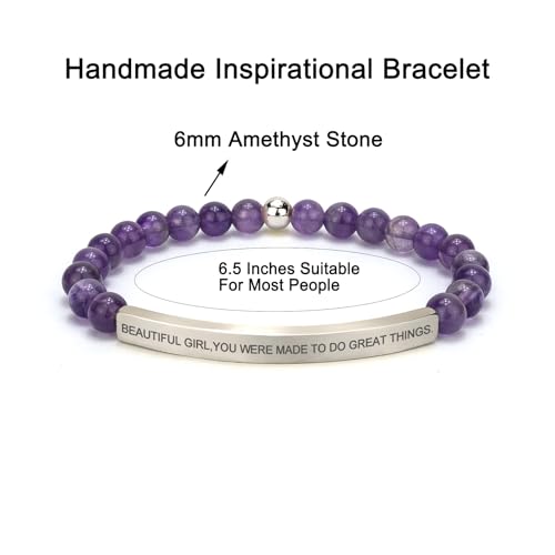 Amethyst Christian Bracelet for Women, 18K Gold Plated Bible Verse Jewelry, Inspirational Religious Faith Gift, Scripture Jewelry for Encouragement & Strength - color: BEAUTIFUL G,YOU WERE MADE TO DO GREAT THINGS-Amethyst Silver