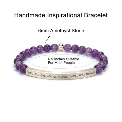 Amethyst Christian Bracelet for Women, 18K Gold Plated Bible Verse Jewelry, Inspirational Religious Faith Gift, Scripture Jewelry for Encouragement & Strength - color: BEAUTIFUL G,YOU WERE MADE TO DO GREAT THINGS-Amethyst Silver
