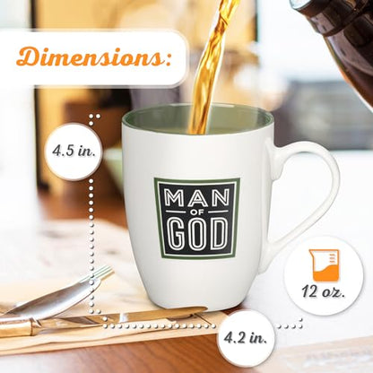 Christian Art Gifts Inspirational Ceramic Coffee & Tea Scripture Mug for Men - color: White & Green/Man of God, size: 12 Ounces