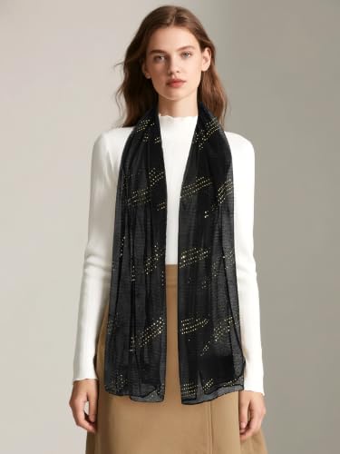 GERINLY Fashion Scarves for Women Lightweight Lace Printed Scarf Shawl Wrap - color: Inkysequin