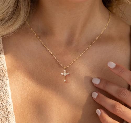 Cross Necklace for Women,Dainty 14k Gold Plated Pendant Necklaces - color: Gold-9