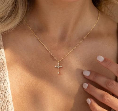 Cross Necklace for Women,Dainty 14k Gold Plated Pendant Necklaces - color: Gold-9