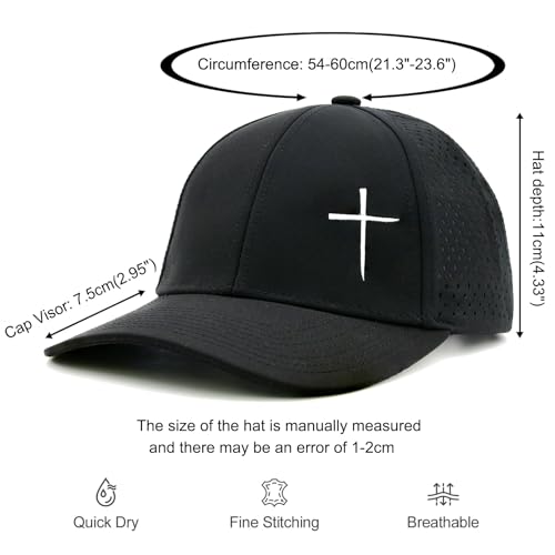 Christian Cross Hat for Men, Quick Dry Baseball Cap, Faith Gift Hats - color: Black