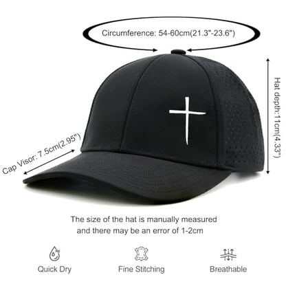 Christian Cross Hat for Men, Quick Dry Baseball Cap, Faith Gift Hats - color: Black