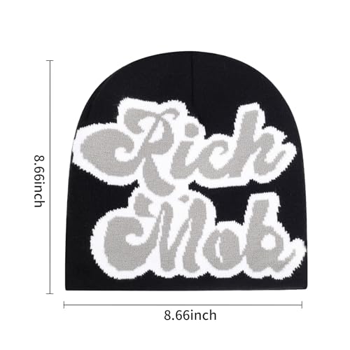 4Pcs Y2k Beanie Winter Knitted Hat Warm Graphic Cap for Women Men - color: Skull+spiderweb+rich+cross（black）