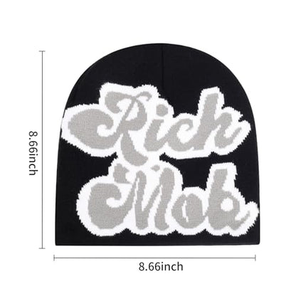 4Pcs Y2k Beanie Winter Knitted Hat Warm Graphic Cap for Women Men - color: Skull+spiderweb+rich+cross（black）