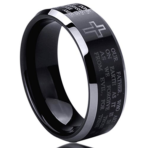 Titanium Wedding Band Ring for Men & Women Lord's Prayer with Cross Praying Ring for Men & Woman