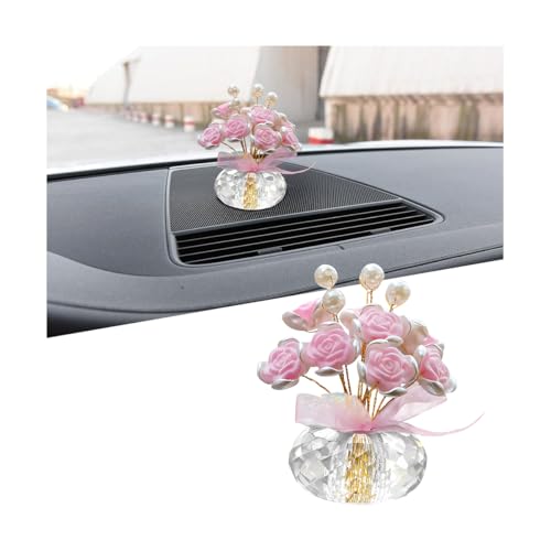 Bling Car Dashboard Ornaments, Crystal Cute Romantic Vehicle Pearl Rose Decoration for Dash, Automotive Interior Flower Decor Accessories, Universal for SUV Sedan Truck (Pink) - color: Pink