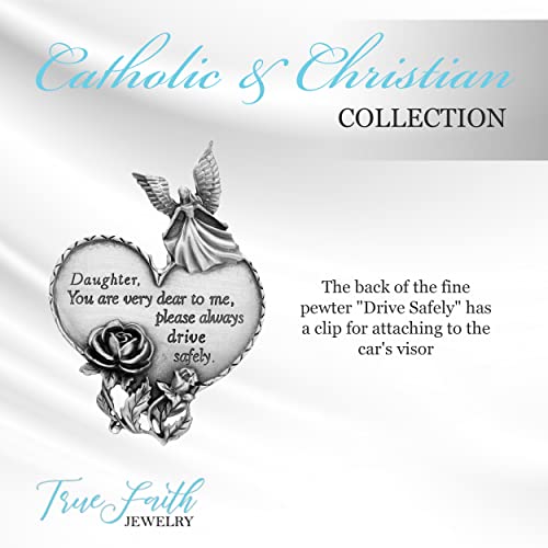 True Faith Jewelry Pewter Daughter Drive Safely Heart Car Guardian Angel Visor Clip, New Driver Gifts from Mom and Dad, Fine Pewter (92% Tin), 3-7/8 x 1-7/8 Inch - size: Daughter