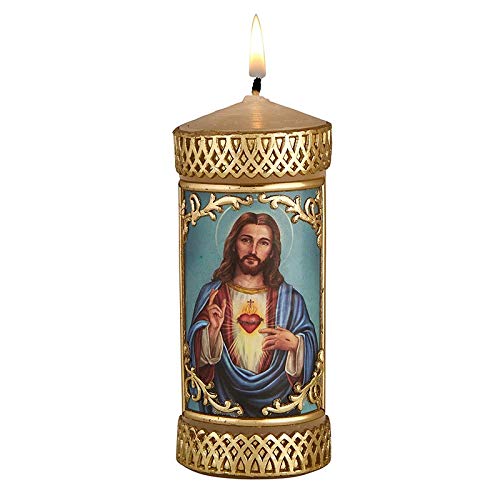 CB Church Supply Candle - Will and Baumer - Hand-Decorated Family Prayer Paraffin Devotional Candle with Decal, 4.75-Inch, Sacred Heart