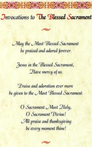 Invocations to The Blessed Sacrament - Laminated holy card - Pack of 25