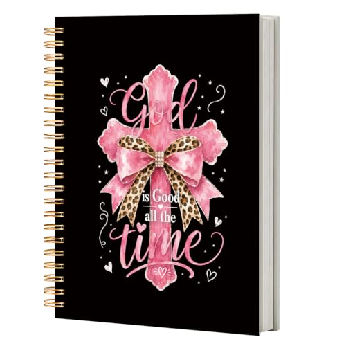 Pink Christian Religious Cross Notebook Journal for Women, 5.5x8.3 - color: white-Pink Religious Cross