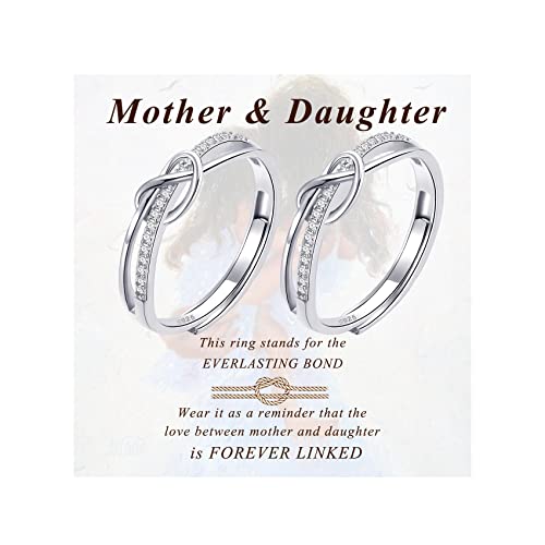 MOROTOLE To My Mom Sterling Silver Ring, Love Knot Silver Ring for Women Forever Linked You And Mom Rings Adjustable Thumb Rings Mother Gifts… - color: Love Rings * 2 (Mother & Daughter Card * 2)