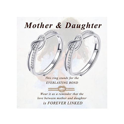MOROTOLE To My Mom Sterling Silver Ring, Love Knot Silver Ring for Women Forever Linked You And Mom Rings Adjustable Thumb Rings Mother Gifts… - color: Love Rings * 2 (Mother & Daughter Card * 2)