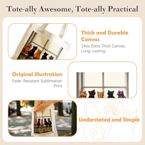 Aesthetics Canvas Tote Bag - Art Design Gift for Women, Reusable Purse Tote Bag with Inner Zip Pocket - style: Cat-02