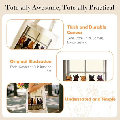Aesthetics Canvas Tote Bag - Art Design Gift for Women, Reusable Purse Tote Bag with Inner Zip Pocket - style: Cat-02