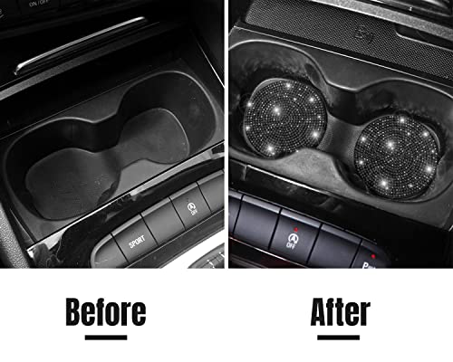 ToBeQueen Black Bling Car Cup Coasters, 4 Pack Crystal Rhinestone Bling Car Coaster Universal 2.75 Inch Anti-Slip Shockproof Car Cupholder Coaster Insert Auto Interior Accessories for Women, Black - color: C-black