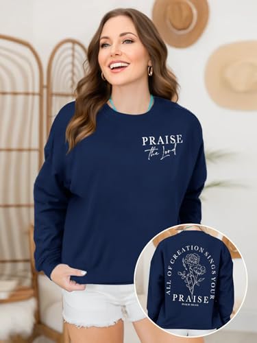 Christian Sweatshirts for Women Jesus Faith Pullover Long Sleeve - color: F-dark Blue, size: Small