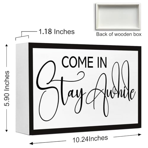 Come in Stay Awhile Sign Wooden Box Desk Decor,Rustic Farmhouse Home Wood Block Sign for Home Living Room Shelf Tabletop Decor 10'' x 6'' - style: Come in Stay Awhile