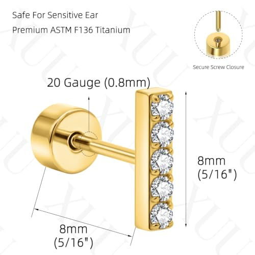 XUU 20G Flat Back Stud Earrings ASTM F136 Titanium - color: gold rectangle