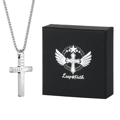 Car Rear View Mirror 4:13 Lord's Prayer Cross Pendant Amulet - color: Silver