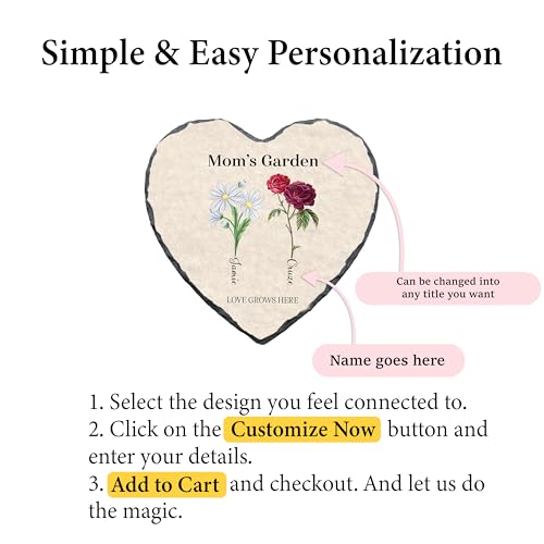 Personalized Grandma Garden Stone Heart with Grandkids Names & Birth Flowers – Custom Slate Gift for Nana, Mimi & Mom – Heartfelt Plaque for Mother’s Day, Birthday Gifts (S-202) - color: S-202