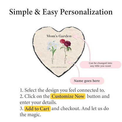Personalized Grandma Garden Stone Heart with Grandkids Names & Birth Flowers – Custom Slate Gift for Nana, Mimi & Mom – Heartfelt Plaque for Mother’s Day, Birthday Gifts (S-202) - color: S-202