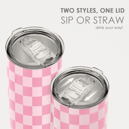 SANDJEST Checkered Tumbler 20oz Stainless Steel Insulated, Checker Travel Coffee Cup, Bow Gifts for Women Girls Teen, Birthday Christmas (Pink) - color: Checker (Pink)