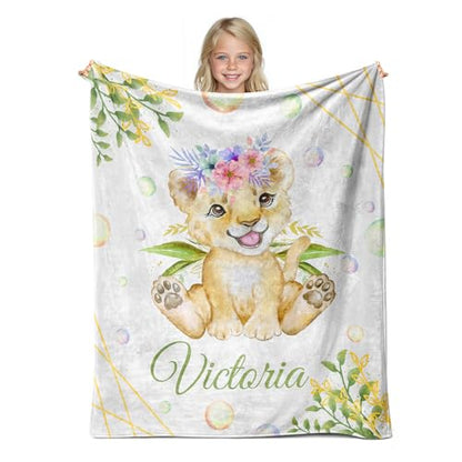 Personalized Baby Lion Blanket for Girls with Name - color: Lion