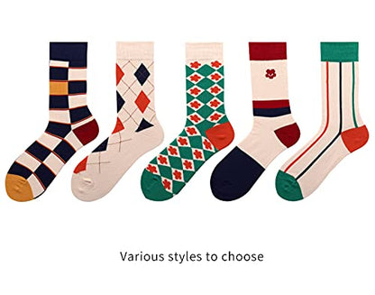 Men's Colorful Striped Dress Socks, 5-Pack Cotton, Sock Size 10-13 - color: Classic Argyle & Pattern Mix