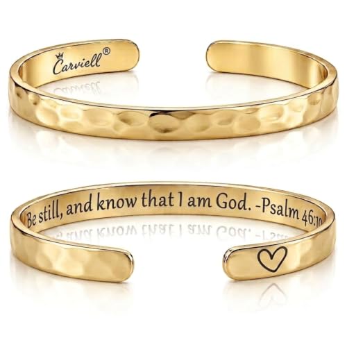 Carviell Bracelets for Women – 100+ Meaningful Engraved Messages – Solid 316L Surgical Stainless Steel Cuff Bracelet – Gift Ready - color: CHRISTIAN Gift - Be still, and know that I am God – Psalm 46:10