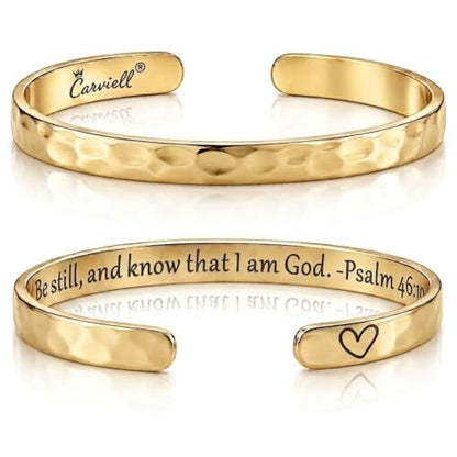 Carviell Bracelets for Women – 100+ Meaningful Engraved Messages – Solid 316L Surgical Stainless Steel Cuff Bracelet – Gift Ready - color: CHRISTIAN Gift - Be still, and know that I am God – Psalm 46:10
