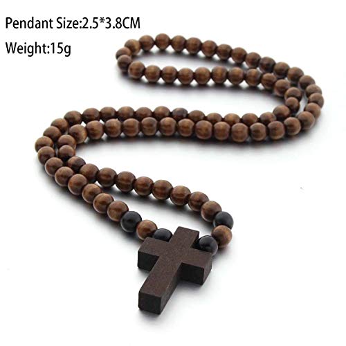 COLORFUL BLING Natural Wooden Catholic Rosaries Wood Crucifix Prayer Beads Pendant Necklace Prayer Jesus Religious Cross Rosary Necklace Handmade Jewelry - color: round dark