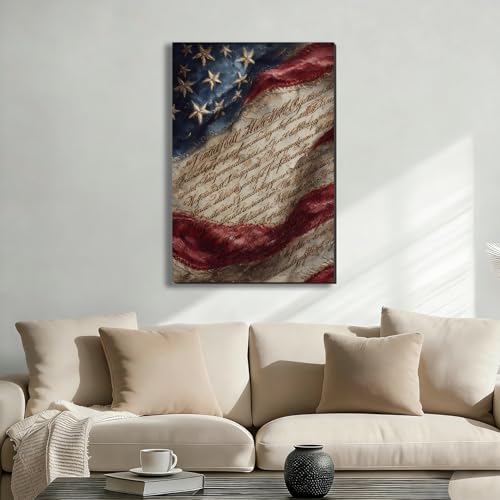 Ship Next Day - American Patriotic Wall Art Framed Canvas, Vintage US Flag and Constitution Painting Print, Rustic Farmhouse Americana Decor for Living Room Office Bedroom, Made in USA - color: P38, size: 12"L x 8"W