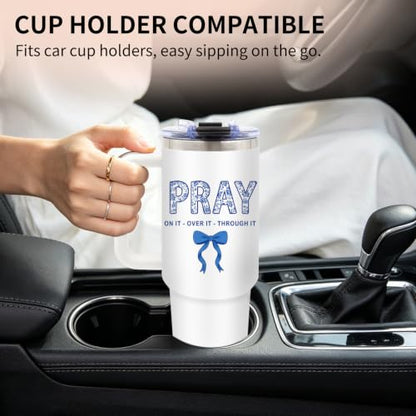 Pray 40 oz Tumbler with Handle and Straw, Christian Gifts for Women Girls - color: PRAY1