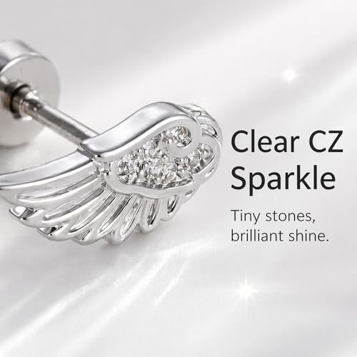 Angel Wing Stud Earrings for Women Silver Plated ﻿ - color: white