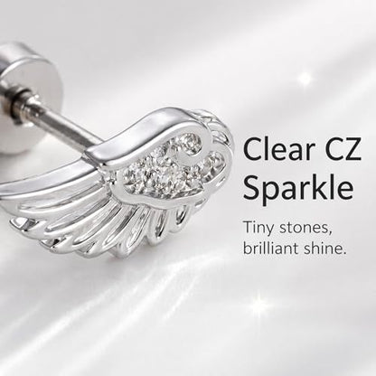 Angel Wing Stud Earrings for Women Silver Plated ﻿ - color: white